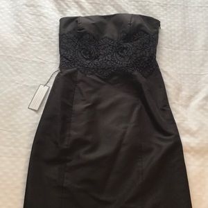 Brown strapless dress w lace detail